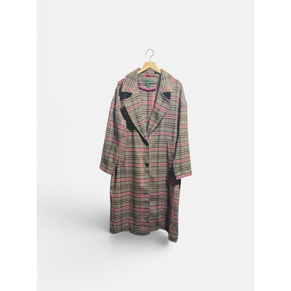 Wild Fable Plaid Trench Coat Womens Large Academia Whimsical Wool Blend Overcoat